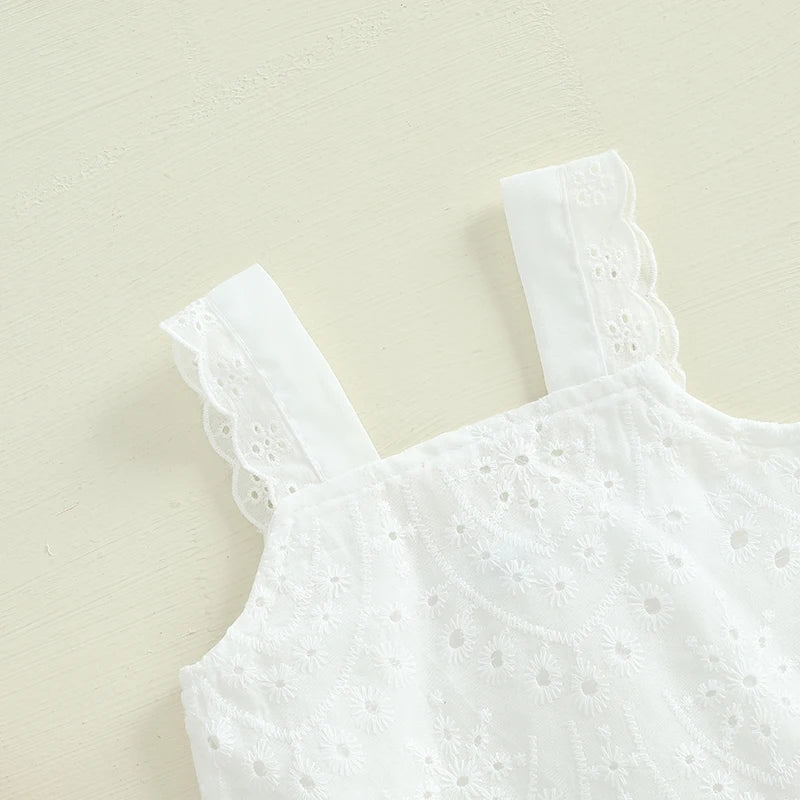 Lioraitiin Toddler Girl Eyelet Embroidery Cami Tops+Elastic Waist