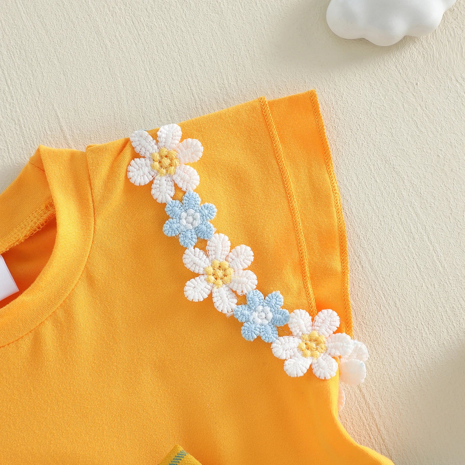 Lioraitiin Baby Girls Rompers Floral Embroidery Plaid Ruffles Skirt