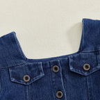 Lioraitiin Toddler Baby Girl Denim Dress Long Puff Sleeve Button Down