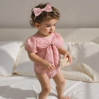 Lioraitiin Baby Girls Sweet Romper Short Sleeve Round Neck Plaid
