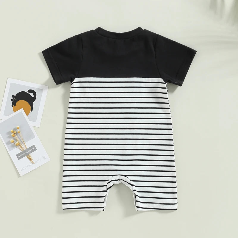Lioraitiin 0-18M Baby Boys Romper Short Sleeve Crew Neck Striped