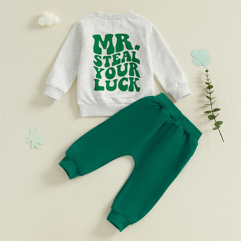 Toddler Baby Boys Outfits Four Leaf Clover Letter Long Sleeve Crew