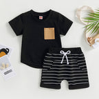 Lioraitiin 0-4Years Baby Kids Boys 2Pcs Set Short Sleeve Crew Neck