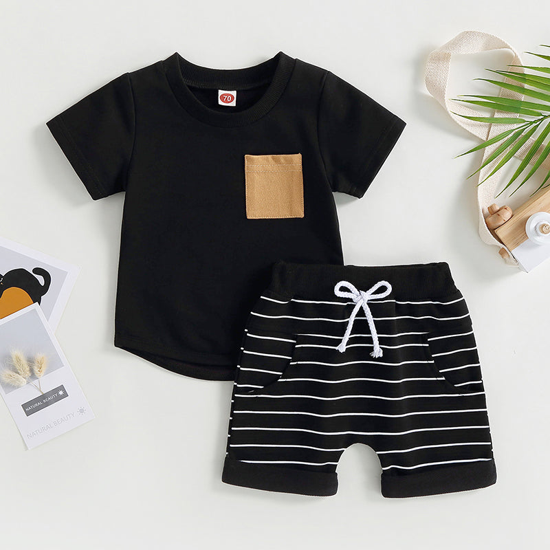 Lioraitiin 0-4Years Baby Kids Boys 2Pcs Set Short Sleeve Crew Neck