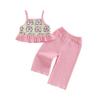 Lioraitiin Toddler Baby Girl Outfit Flower Pattern Ruffled Spaghetti