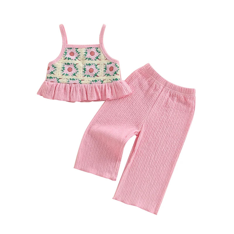 Lioraitiin Toddler Baby Girl Outfit Flower Pattern Ruffled Spaghetti