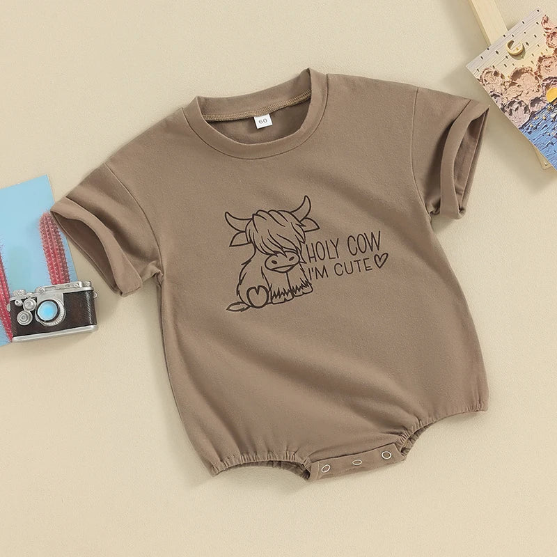Lioraitiin Baby Boy Girl Western Cow Print Oversized Bubble Romper