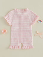 Lioraitiin Newborn Baby Girl Knit Romper Ruffle Trim Short Sleeve