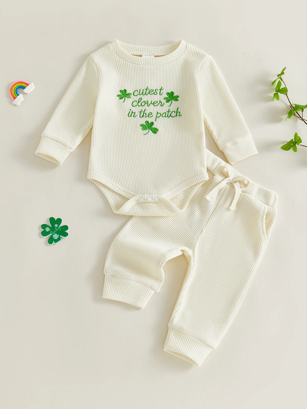 Lioraitiin Baby Girls Outfits Long Sleeve Shamrock Embroidery Romper