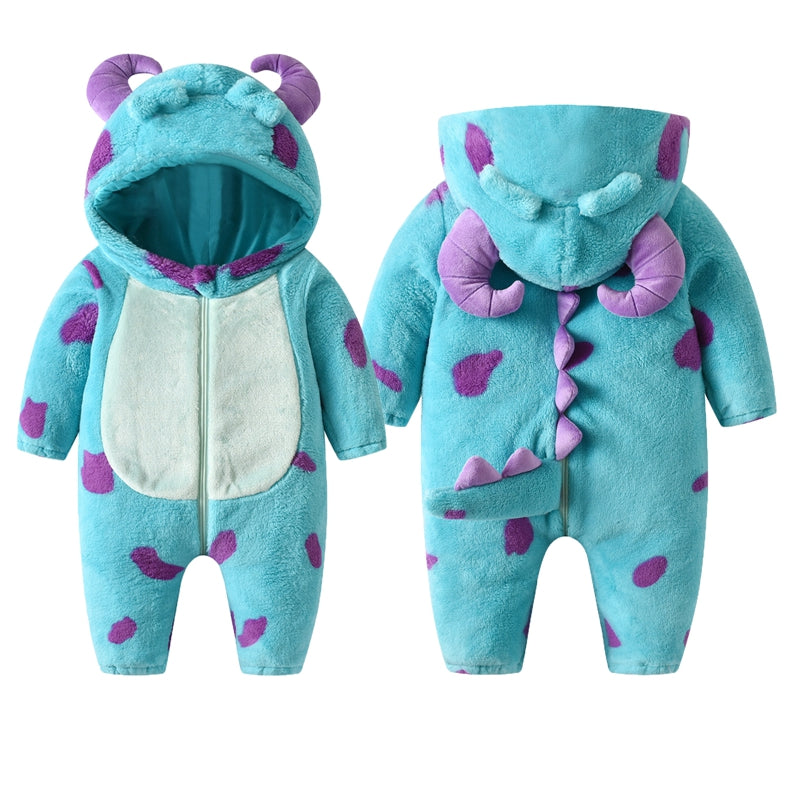 Lioraitiin 0-3Years Infant Baby Boy Girl Fleece Jumpsuit Horn Hooded