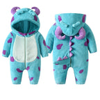 Lioraitiin 0-3Years Infant Baby Boy Girl Fleece Jumpsuit Horn Hooded