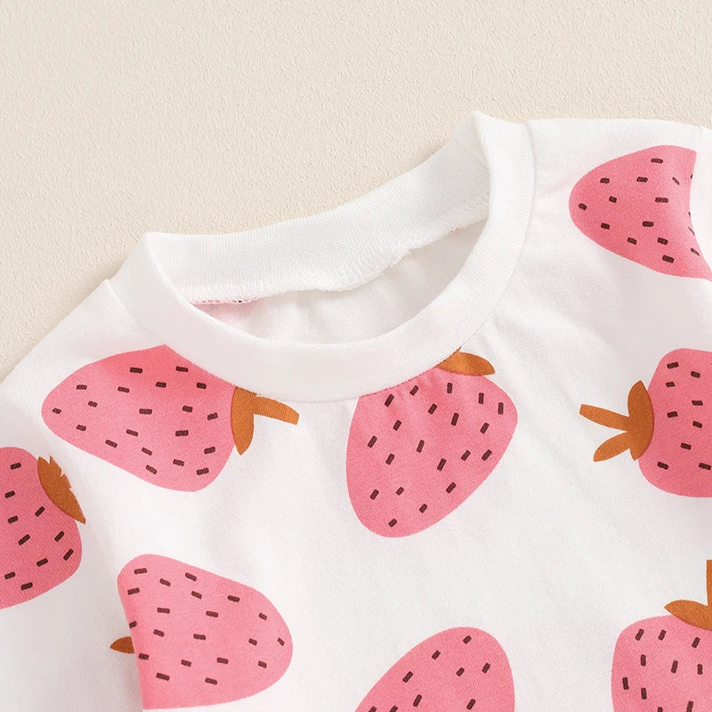 Lioraitiin Toddler Girls Outfits Strawberry Print Long Sleeve