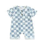 Lioraitiin Newborn Baby Boy Romper Short Sleeve Round Neck Checkered