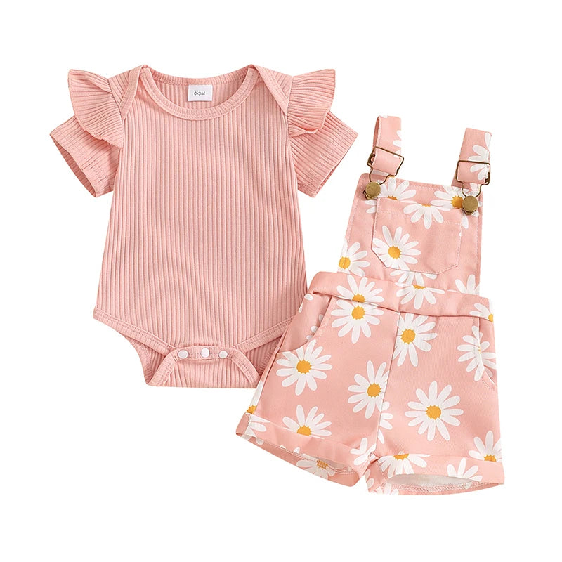 Lioraitiin Baby Girls Shorts Set, Short Sleeve Romper with Flower