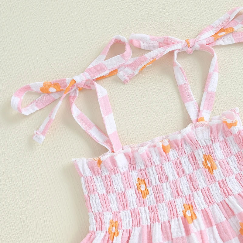 Lioraitiin Toddler Girl Outfits Plaid/Dot Print Spaghetti Strap Tank