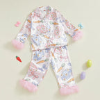 Lioraitiin Toddler Kids Baby Girl Solid Pjs Ruffle Long Sleeve Button