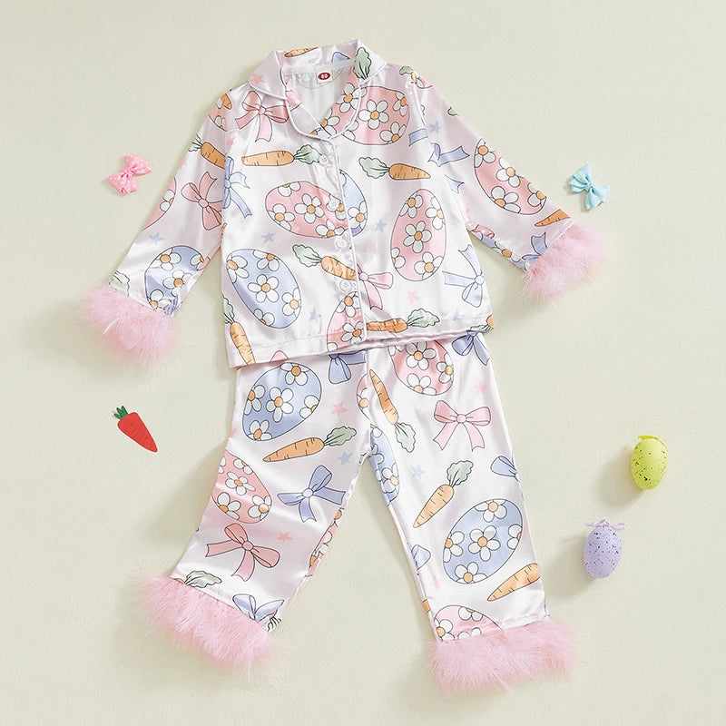 Lioraitiin Toddler Kids Baby Girl Solid Pjs Ruffle Long Sleeve Button