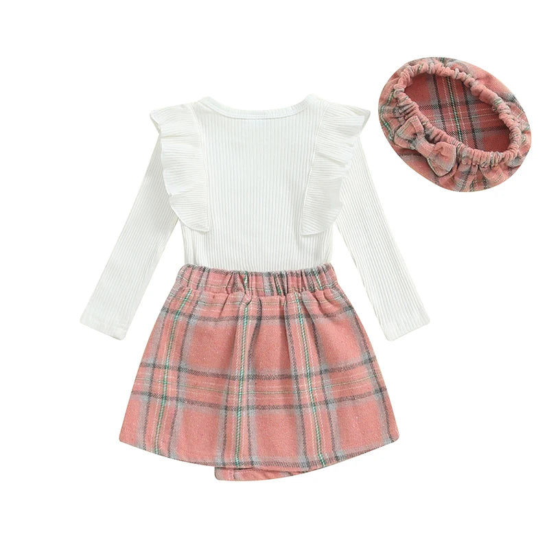 Lioraitiin Toddler Girl Outfits Solid Color Ribbed Knit Ruffles Crew