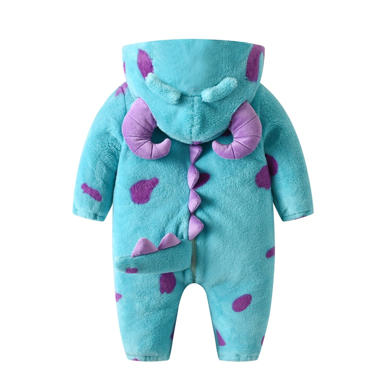 Lioraitiin 0-3Years Infant Baby Boy Girl Fleece Jumpsuit Horn Hooded