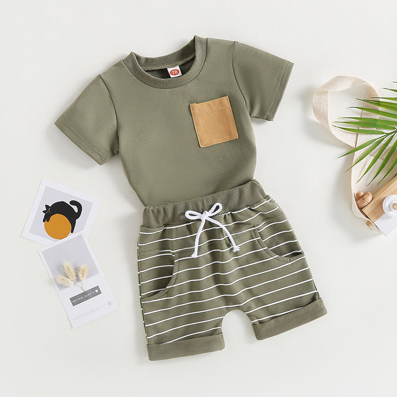 Lioraitiin 0-4Years Baby Kids Boys 2Pcs Set Short Sleeve Crew Neck