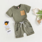 Lioraitiin 0-4Years Baby Kids Boys 2Pcs Set Short Sleeve Crew Neck
