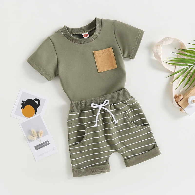 Lioraitiin 0-4Years Baby Kids Boys 2Pcs Set Short Sleeve Crew Neck