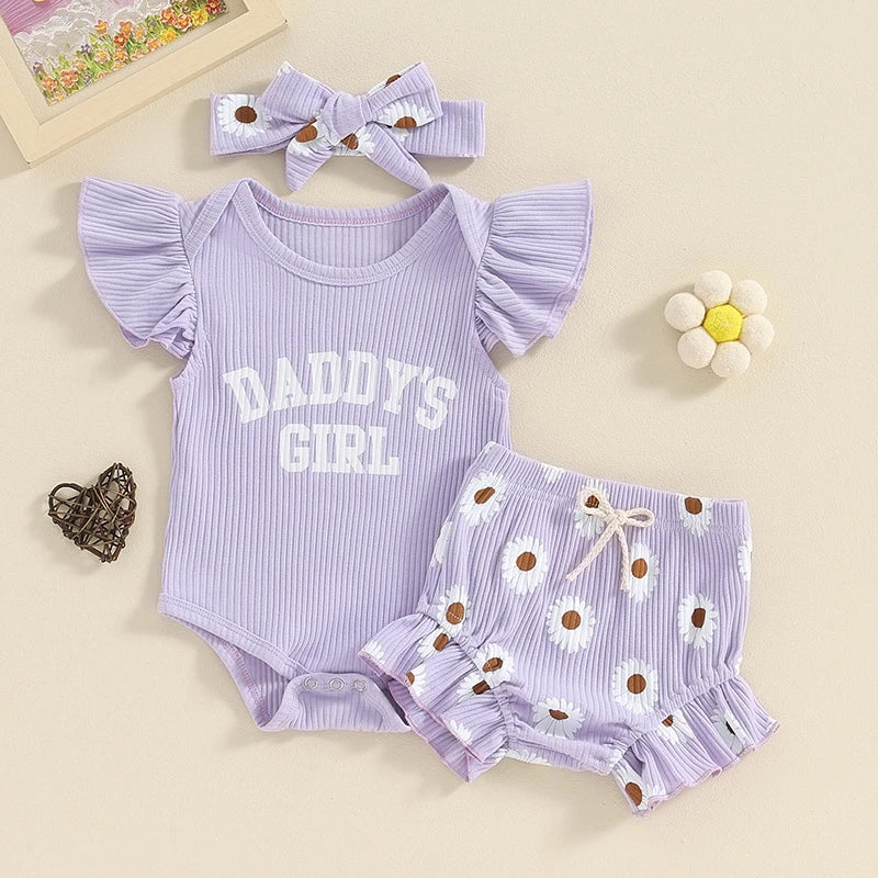 Lioraitiin 0-18M Baby Girls Shorts Sets Flying Sleeve Letter Print