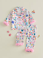 Toddler Girls Birthday Pajamas Set Long Sleeve Cartoon Print Fur