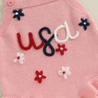 Lioraitiin Baby Girl Knit Overalls Floral Letter Embroidery