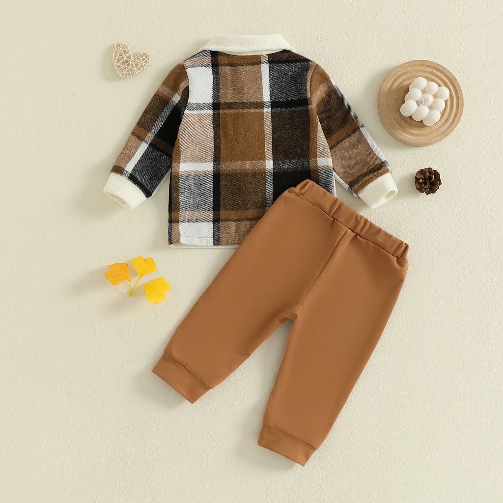 Lioraitiin Toddler Baby Boy Outfit Plaid Button up Long Sleeve Shirt