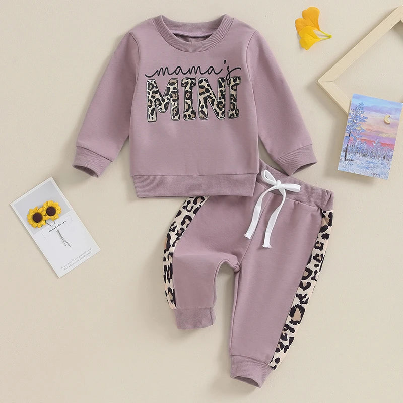Lioraitiin 0-3Y Newborn Baby Girls Set Letter & Leopard Print Long