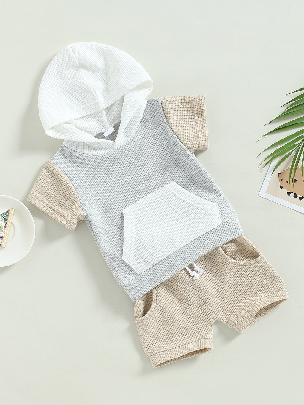 Lioraitiin Toddler Baby 2Pcs Outfits Short Sleeve Waffle Knit Pocket