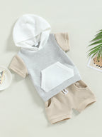 Lioraitiin Toddler Baby 2Pcs Outfits Short Sleeve Waffle Knit Pocket