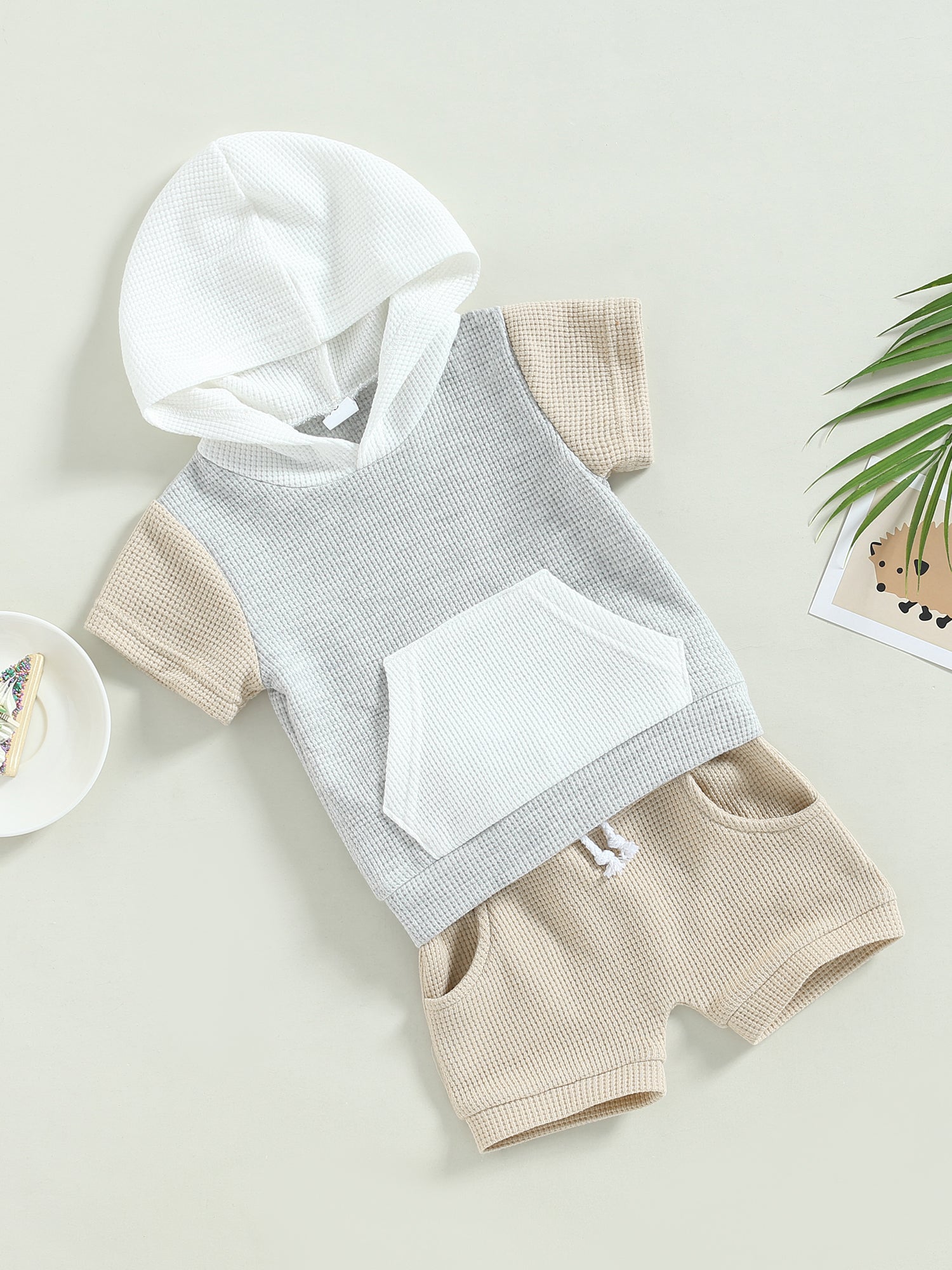 Lioraitiin Toddler Baby 2Pcs Outfits Short Sleeve Waffle Knit Pocket