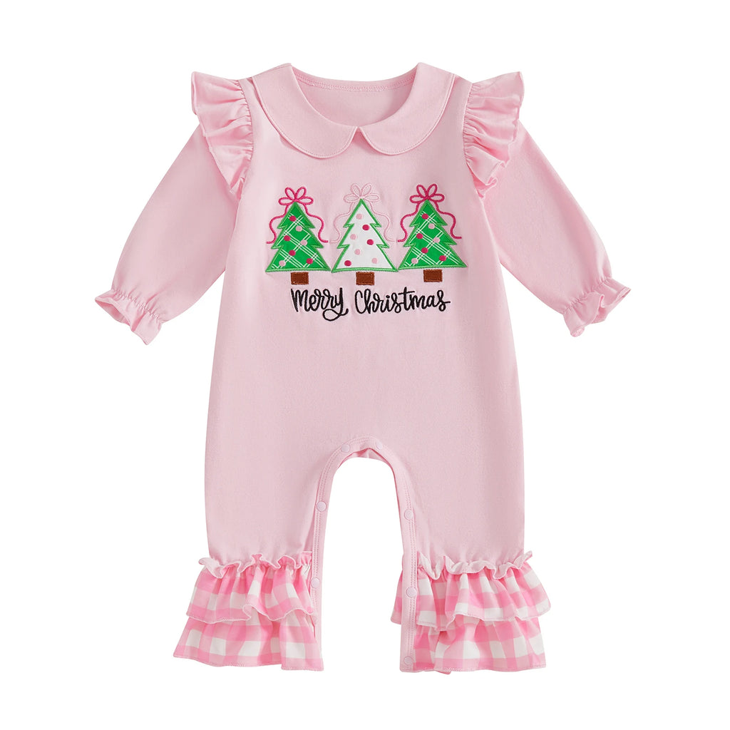 Lioraitiin Baby Girl Christmas Romper Long Sleeve Doll Collar