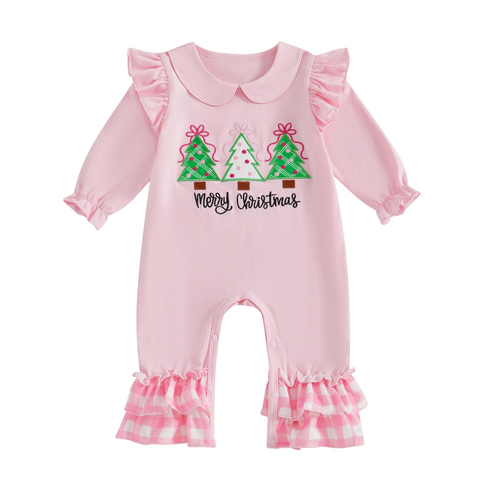 Lioraitiin Baby Girl Christmas Romper Long Sleeve Doll Collar