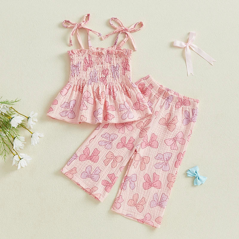Lioraitiin Toddler Kid Baby Girl Set Sleeveless Lacing Strap Camisole