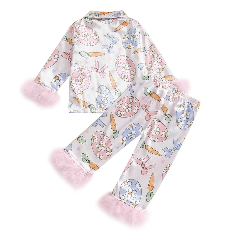 Lioraitiin Toddler Kids Baby Girl Solid Pjs Ruffle Long Sleeve Button