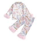 Lioraitiin Toddler Kids Baby Girl Solid Pjs Ruffle Long Sleeve Button
