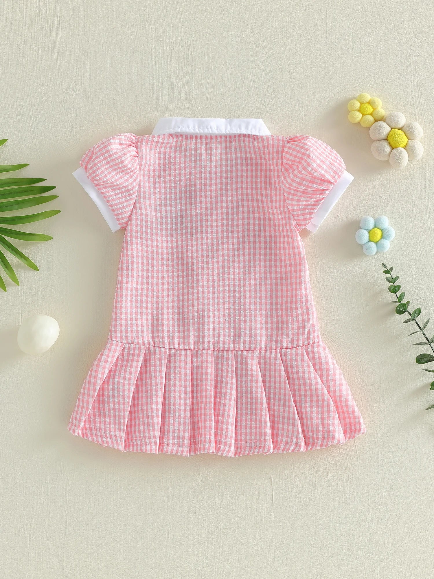 Lioraitiin Toddler Girl A Line Dress Plaid Print Lapel Short Sleeves