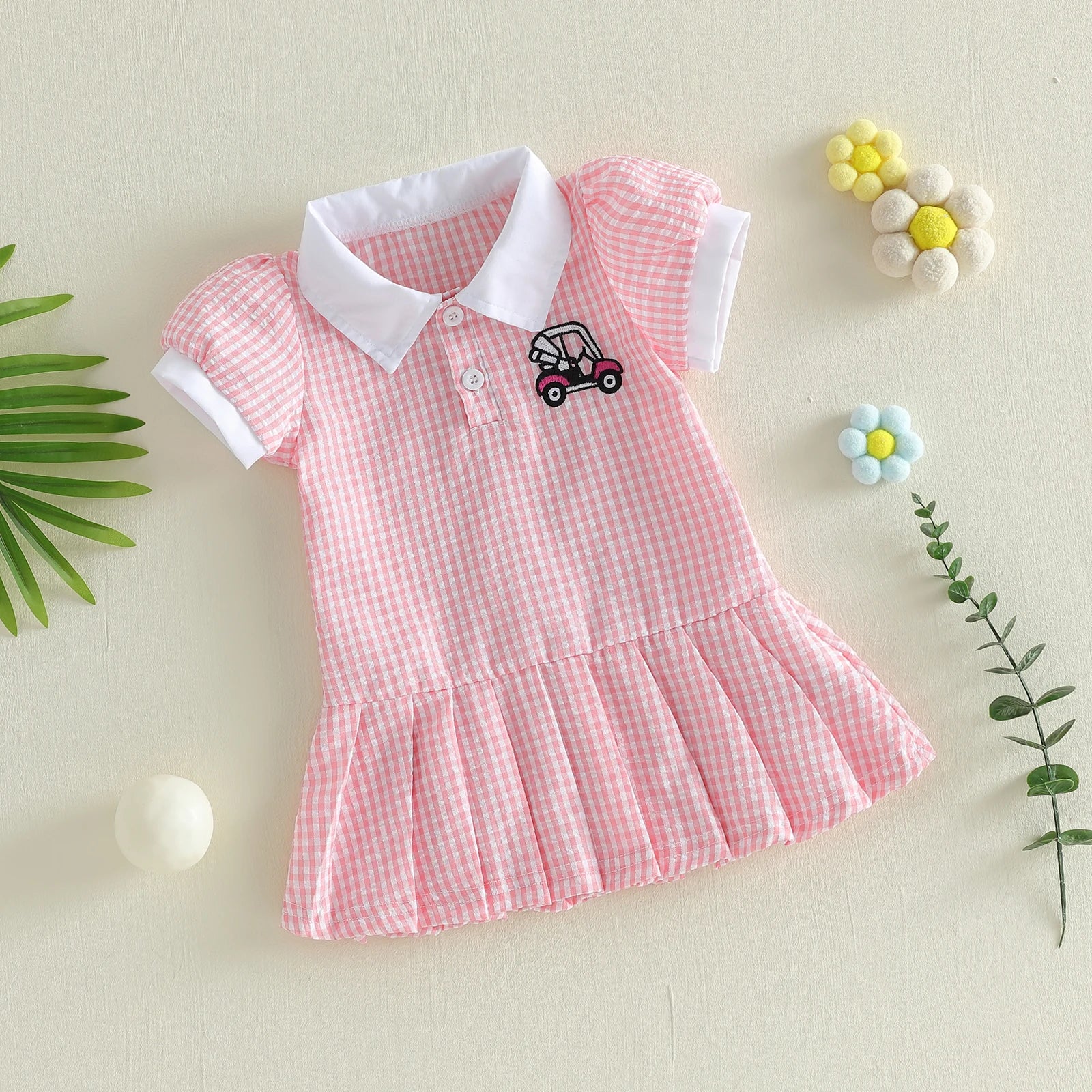 Lioraitiin Toddler Girl A Line Dress Plaid Print Lapel Short Sleeves