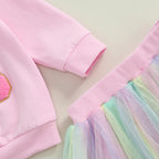 Lioraitiin 1-6Y Kids Girls Skirt Set, Long Sleeve Embroidery Letter