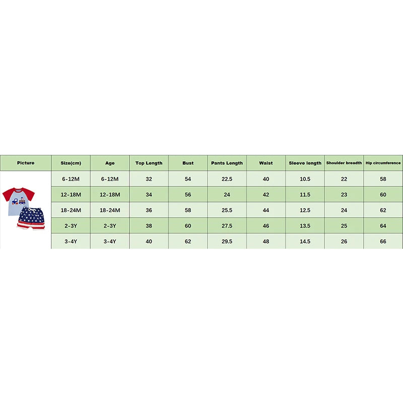 Lioraitiin Baby Boys Patriotic Outfits Tractor Embroidery Short