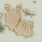 Lioraitiin 0-18M Toddler Girls 3Pcs Fly Sleeve Solid Romper Tops