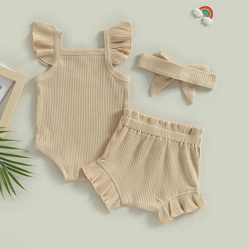 Lioraitiin 0-18M Toddler Girls 3Pcs Fly Sleeve Solid Romper Tops