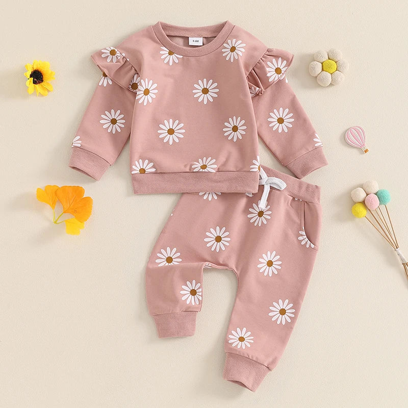 Lioraitiin Toddler Girl Outfit Daisy Print Long Sleeve Sweatshirt