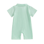 Lioraitiin Baby Boys Striped Jumpsuit Short Sleeve Turn Down Collar