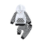 Lioraitiin 0-4Years Girl Boy Outfit 2Pcs Set Plaid Long Sleeve Hoodie