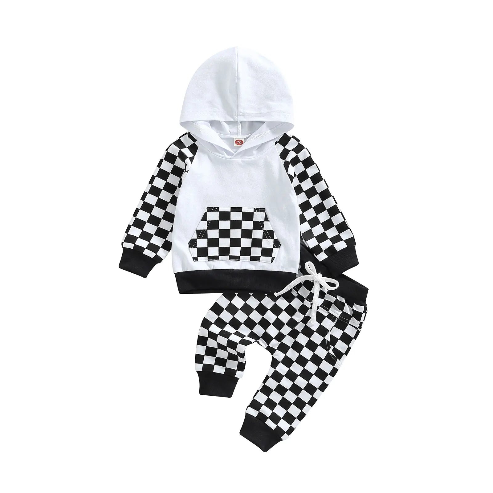 Lioraitiin 0-4Years Girl Boy Outfit 2Pcs Set Plaid Long Sleeve Hoodie