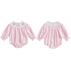 Newborn Baby Girls Cute Romper Bow Embroidery Plaid Long Sleeve